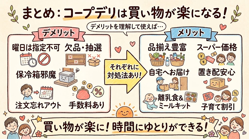 コープデリのデメリットとメリットをまとめた図解