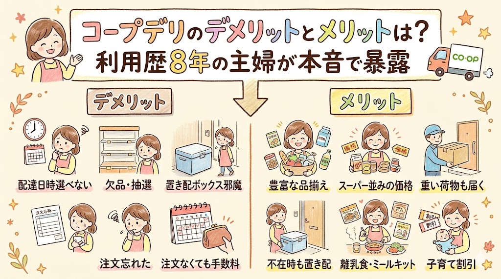 コープデリのメリットとデメリットをまとめた図解。利用歴8年の主婦が本音で暴露