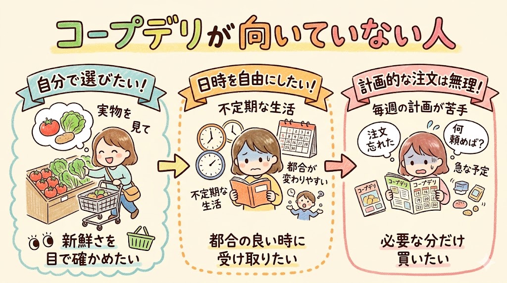 デメリットから見る、コープデリの利用が向いていない人の特徴まとめ