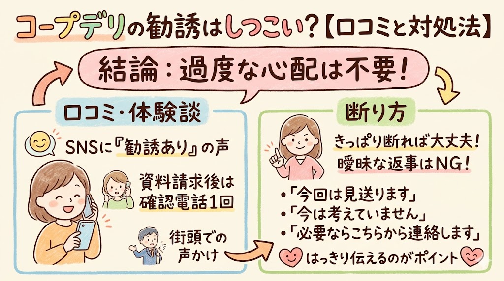 コープデリの勧誘はしつこい？という口コミへの結論と上手な断り方。