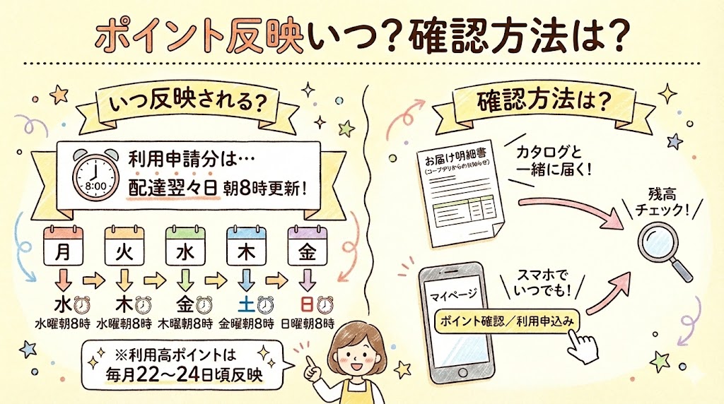 コープデリポイントの反映日・確認方法