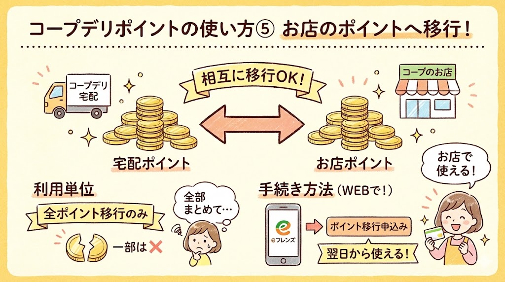 コープデリポイントの使い方：店舗ポイントに移行