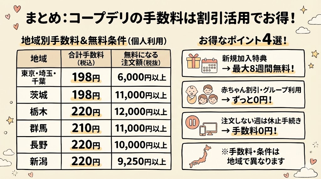 まとめ：コープデリ手数料は割引活用で安くなります
