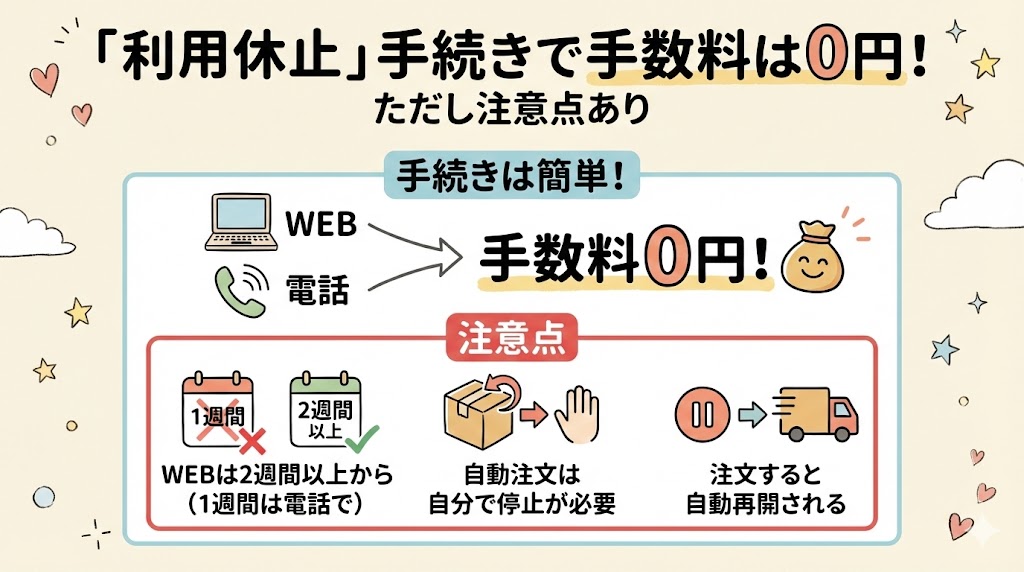 利用休止で手数料が無料になる