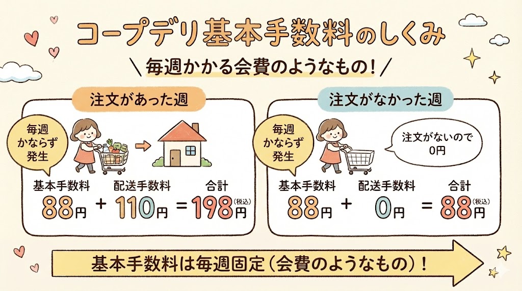 コープデリの基本手数料の仕組みを説明した図解