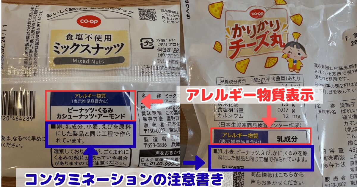 コープ商品:アレルギー表示とコンタミネーションの注意喚起