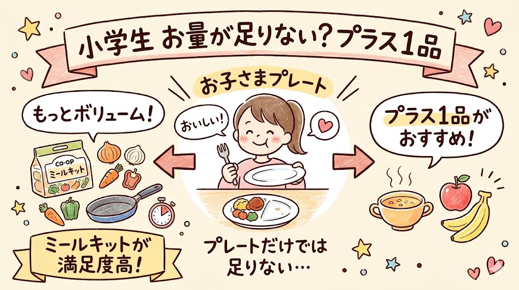 コープのお子さまプレートは小学生には量が足りないため補食を追加