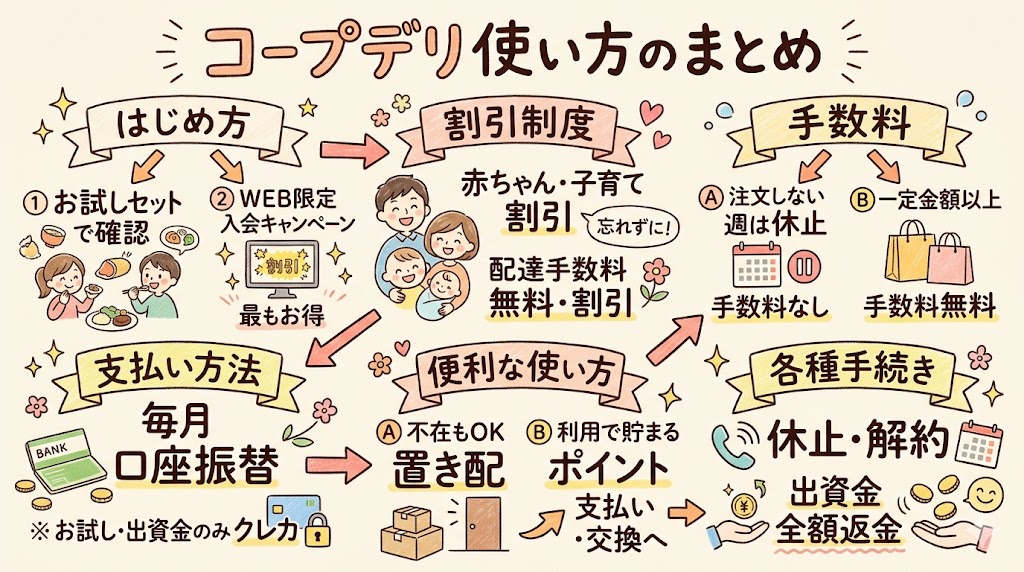コープデリのお得な始め方や便利な使い方をまとめた図解