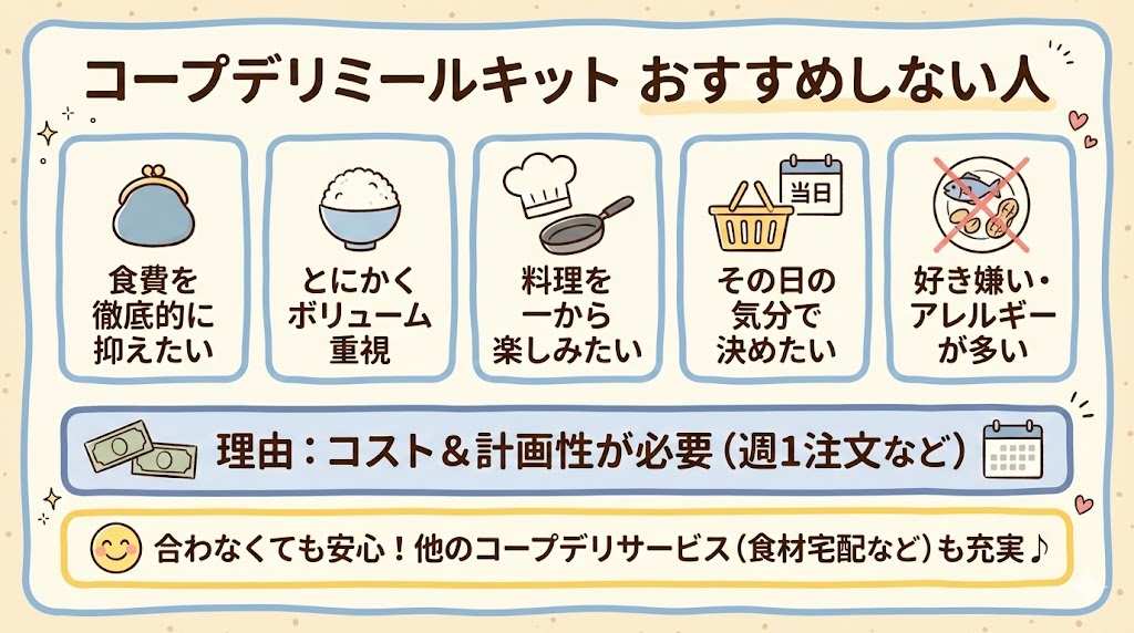コープデリのミールキットをおすすめしない人をまとめた図解