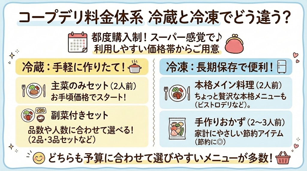 コープデリミールキットの料金体系を説明した図解