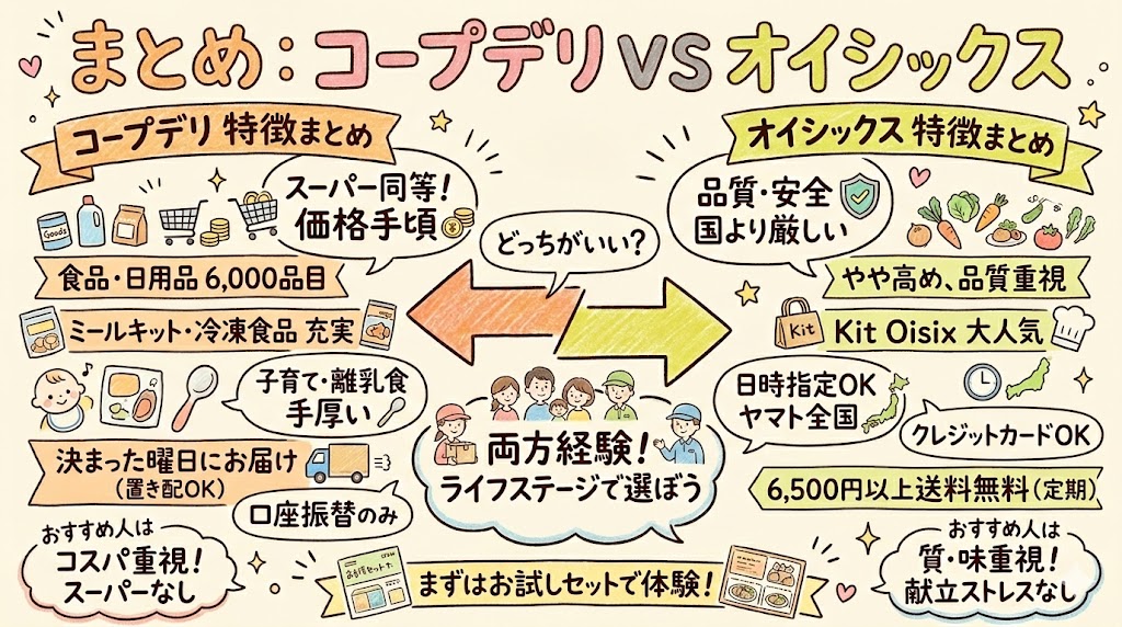 コープデリとオイシックス比較まとめ