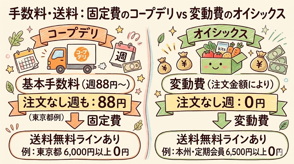 コープデリとオイシックスの手数料と送料の比較