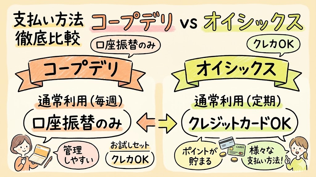 コープデリとオイシックスの支払い方法比較