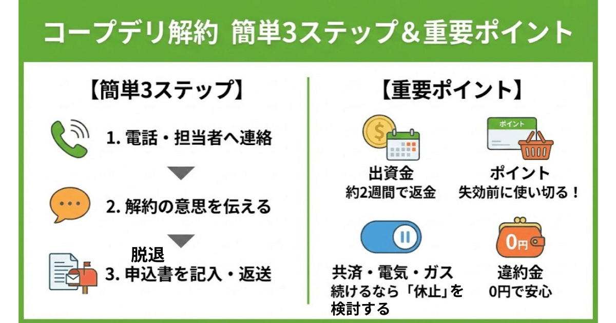 コープデリ解約簡単3ステップと注意点