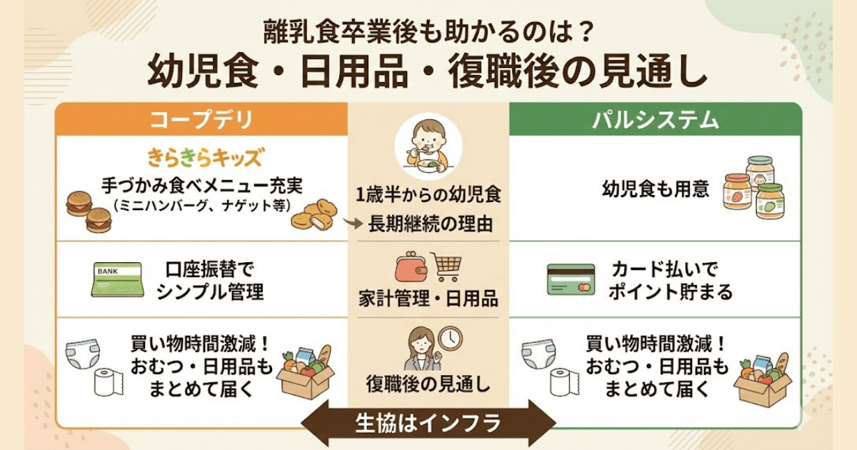 離乳食完了期以降も使えるのはどっち?コープとパルシステムの「幼児食・大人ご飯」事情