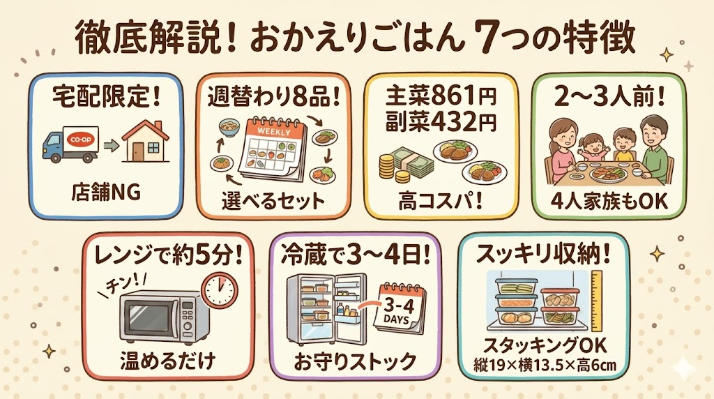 コープデリおかえりご飯の7つの特徴を表した図解
