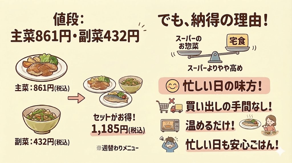 おかえりごはんの値段：主菜861円・副菜432円　