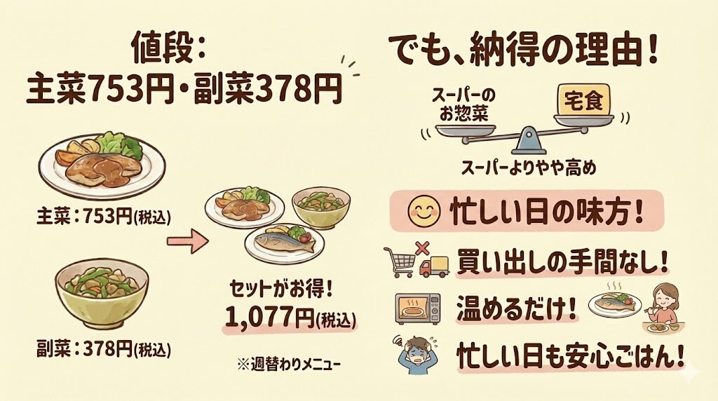 おかえりごはんの値段：主菜753円・副菜378円　
