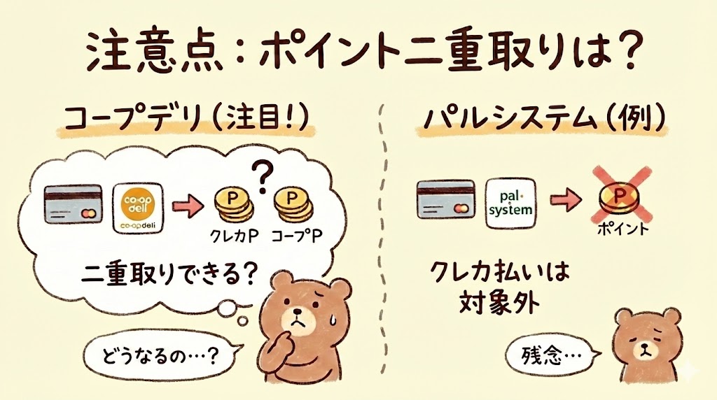 コープデリとクレジットカードのポイント両方つくかは不明です