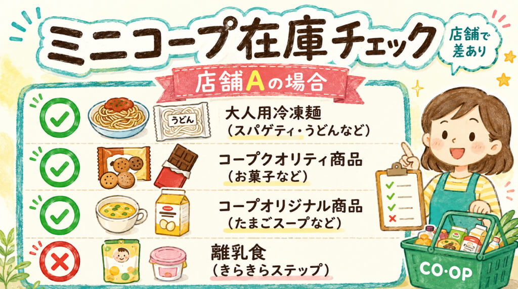ミニコープのコープ商品在庫チェック（店舗Aの場合)