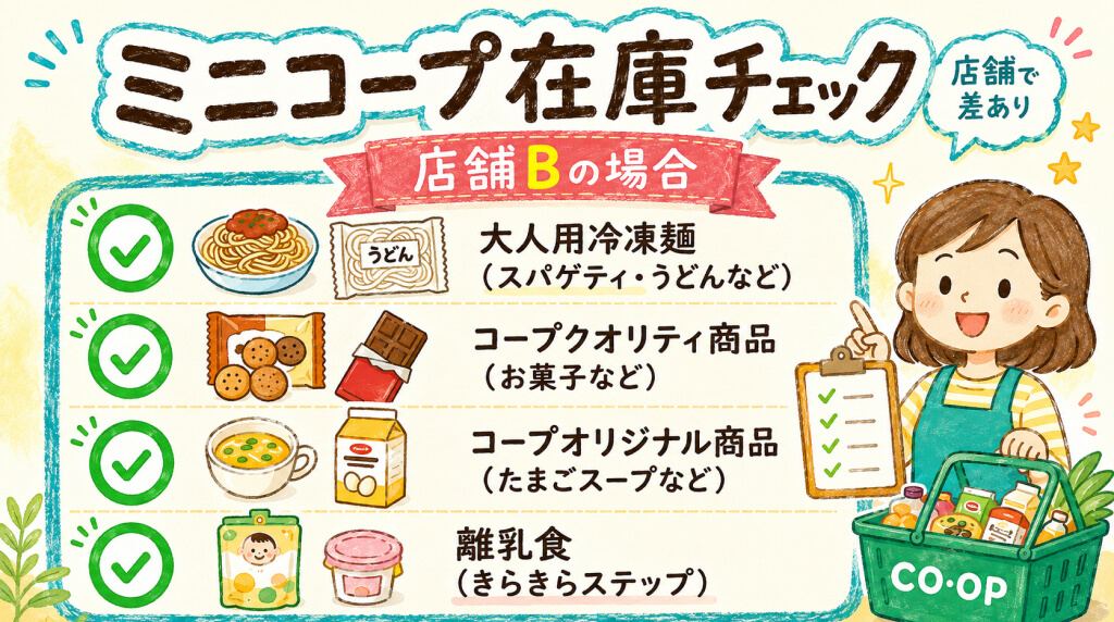 ミニコープのコープ商品在庫チェック（店舗Bの場合)