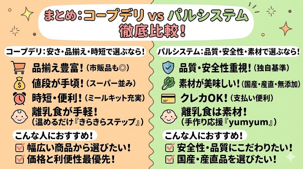 まとめ：コープデリとパルシステムの違い