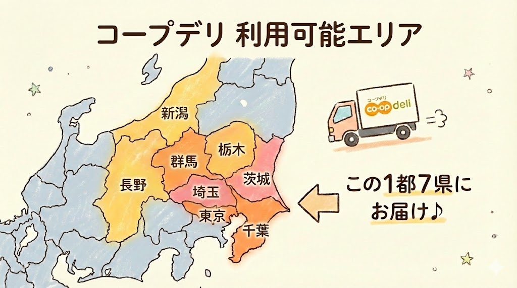コープデリ利用可能エリアは東京都、埼玉県、千葉県、茨城県、栃木県、群馬県、長野県、新潟県