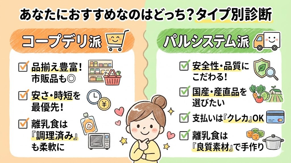 コープデリとパルシステムあうのはどっち？タイプ別診断