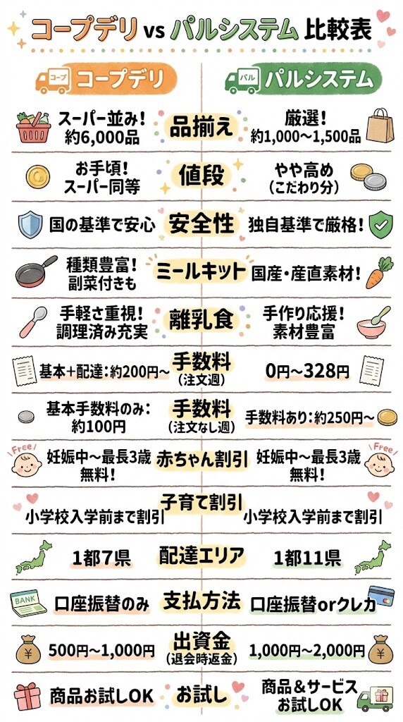 コープデリとパルシステムの違い比較表