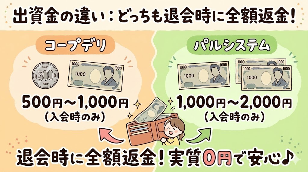 コープデリとパルシステムの違い:出資金