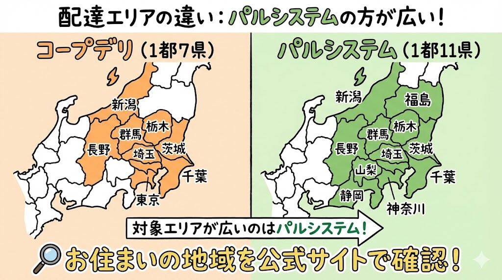 コープデリとパルシステムの違い:対象エリア