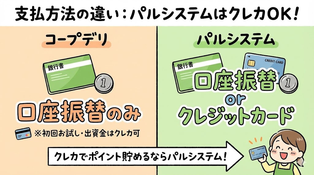 コープデリとパルシステムの違い:支払方法