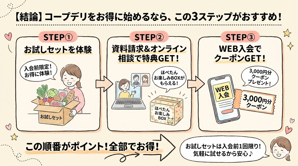 コープデリお得に入会する3ステップ