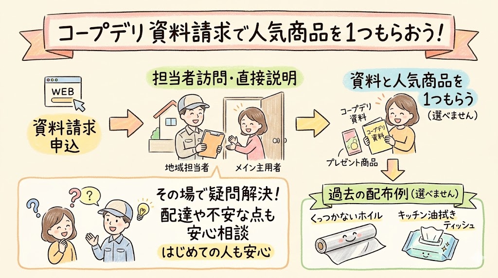 コープデリ資料請求：担当者から資料を受け取る