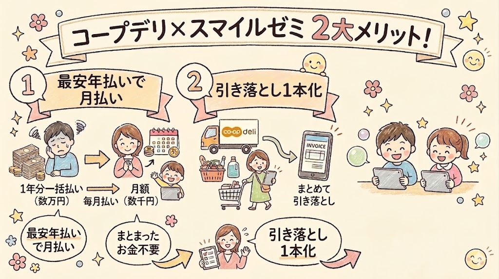 コープデリ経由でスマイルゼミを始める2大メリット（月払い・引き落とし一本化など）