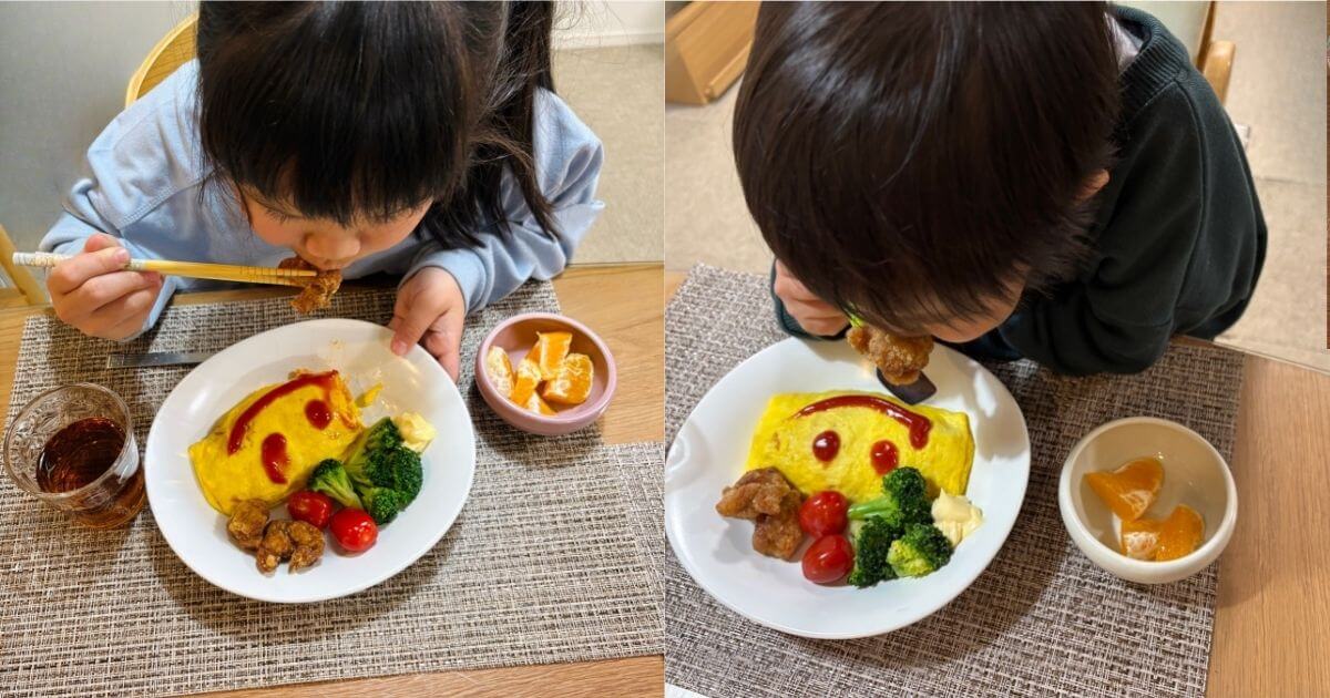 子供達がワンプレートセットを実際に食べている写真