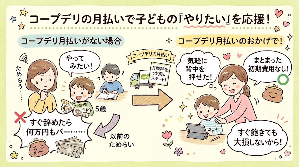 コープデリの月払いで子供のやりたいを応援する図解