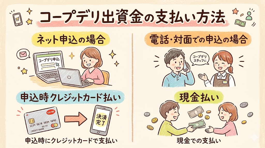 コープデリの出資金の支払い方法はクレジットカードか現金