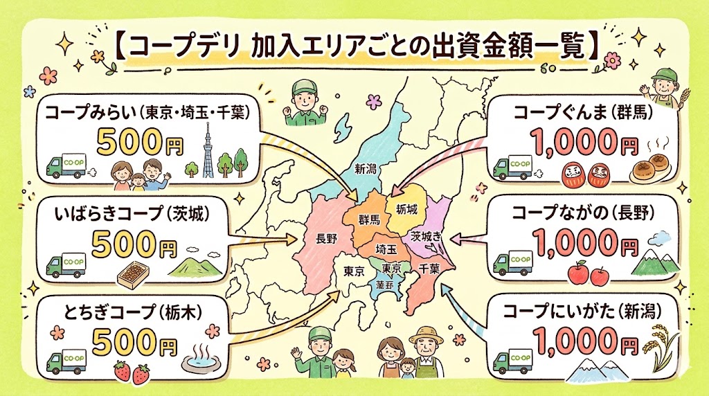 コープデリ 出資金 エリア別一覧