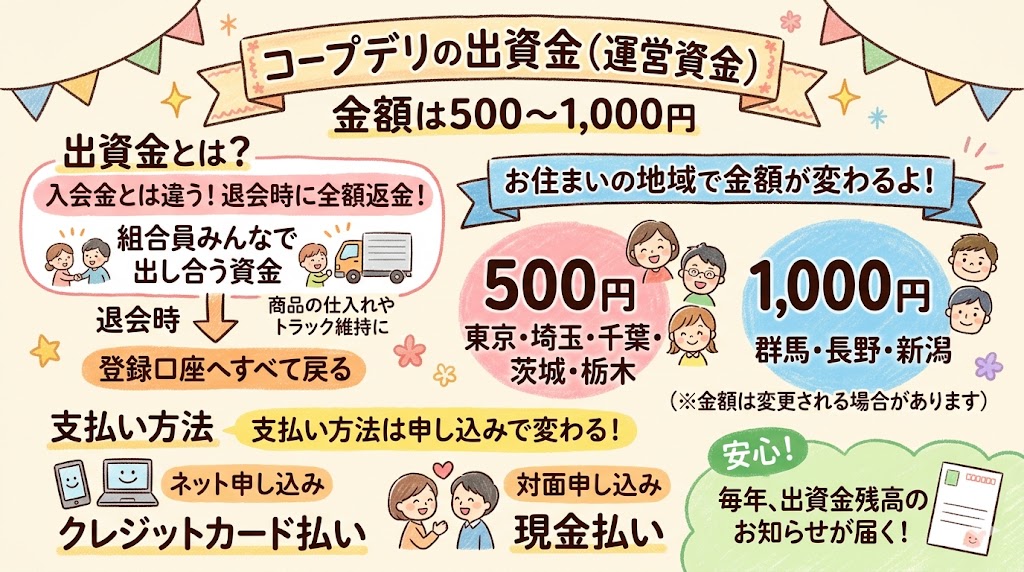 コープデリ出資金の仕組み・地域別の金額・支払い方法の図解