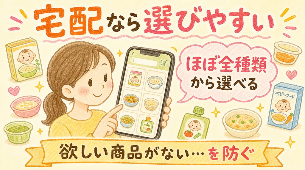 コープ宅配なら離乳食をほぼ全種類から選びやすいことを説明した図解