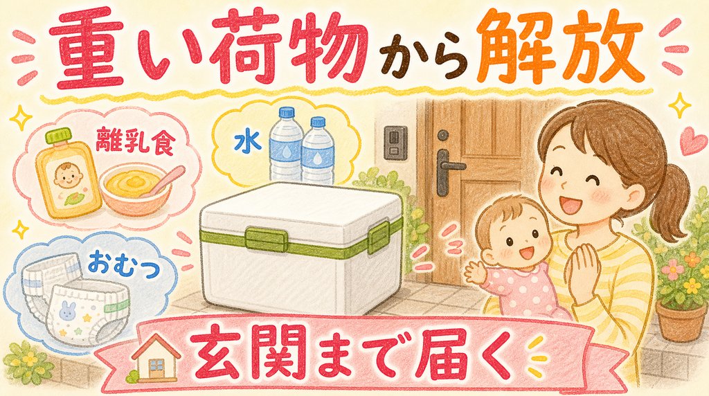 コープデリなら離乳食やおむつ水など重い荷物を玄関まで届けてもらえる図解