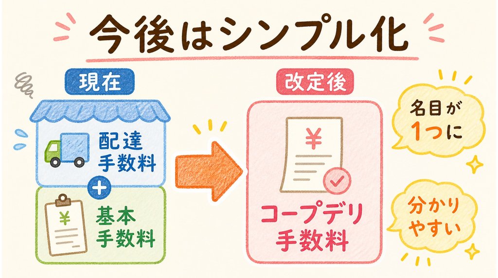 コープデリ手数料のシンプル化:改定後は配達手数料と基本手数料が「コープデリ手数料」1本に統合
