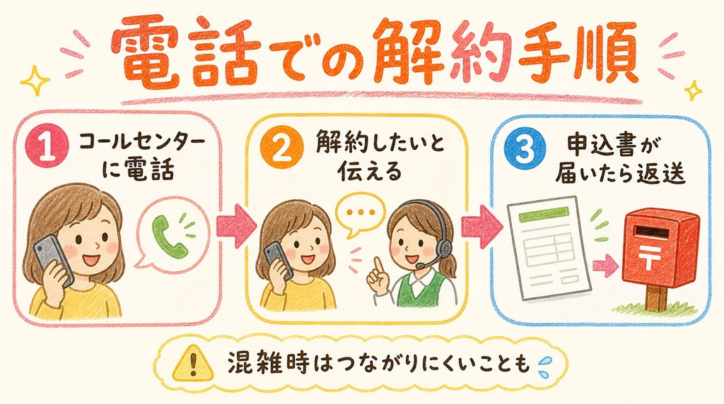 コープデリを電話で解約する手順を3ステップで説明した図解