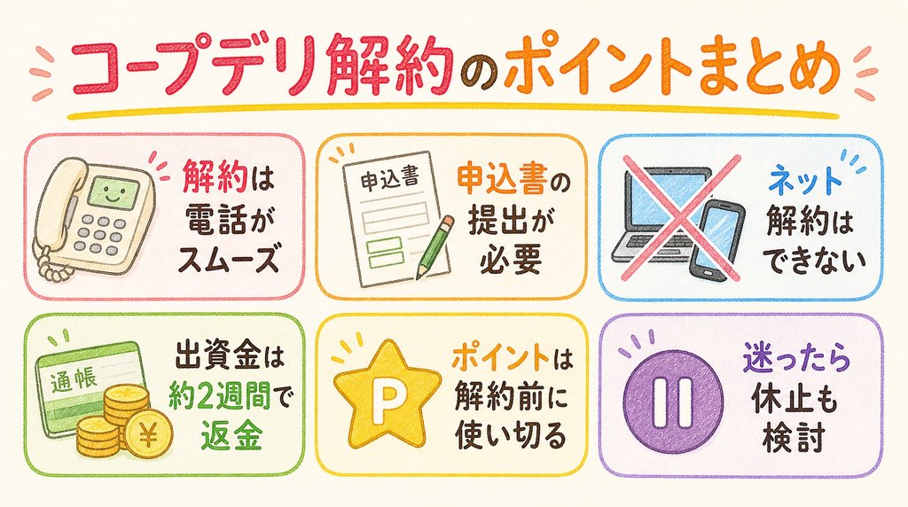コープデリ解約前に確認したいポイントをまとめた図解
