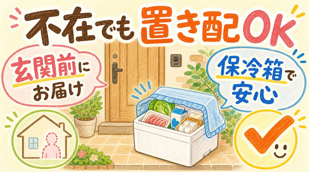 コープデリの置き配サービスで不在時も受け取れることを説明した図解