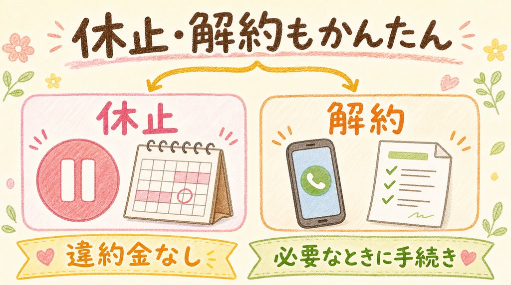 コープデリの休止と解約の方法を比較した図解