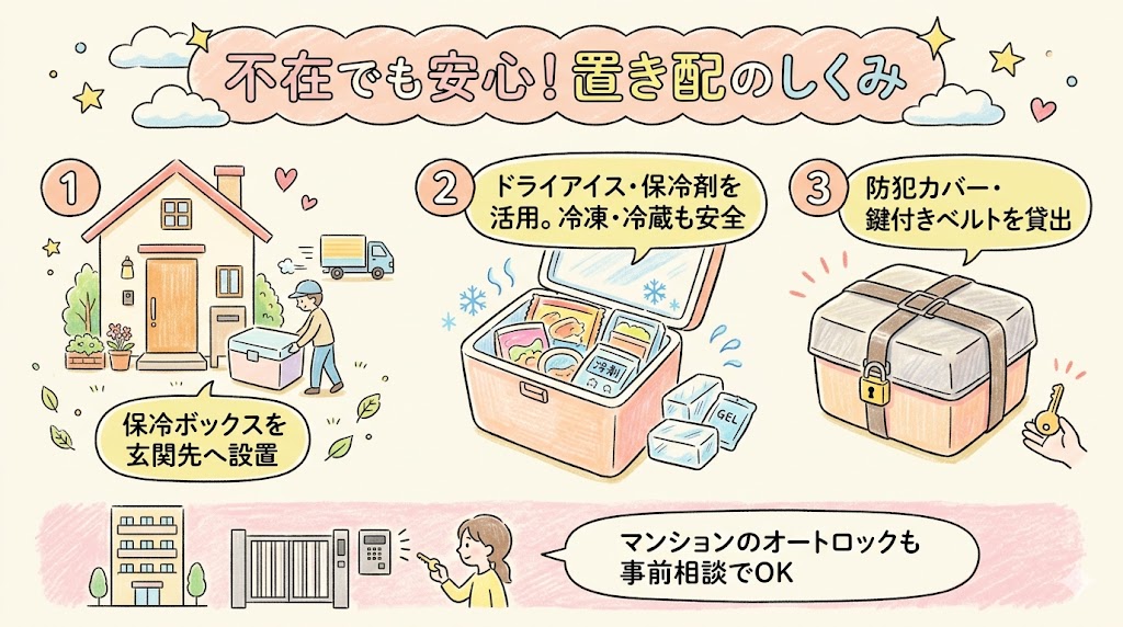 コープデリとおうちコープの置き配サービスの仕組みを説明した図解