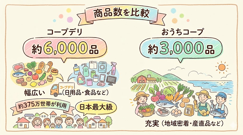 コープデリ約6000品とおうちコープ約3000品の商品数を比較した図解
