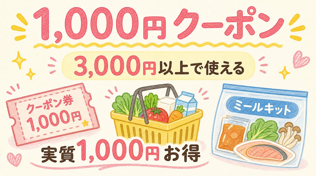 1000円クーポンの内容と使い方を説明したブログ用画像